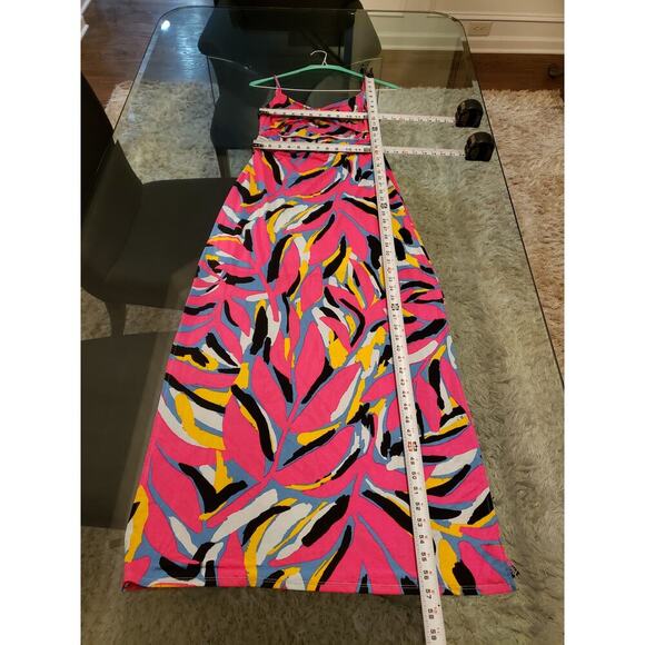 Sevengate Maxi Dress Womens L Multi Geo Print Cut Out Ankle Slit Spaghetti Strap - Picture 8 of 14